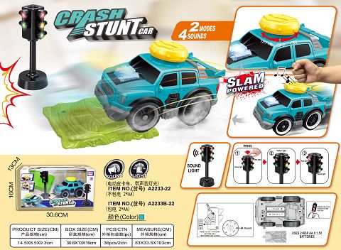 Beat and pressure collision Jumping electric pickup truck set (with traffic light + barrier plate)