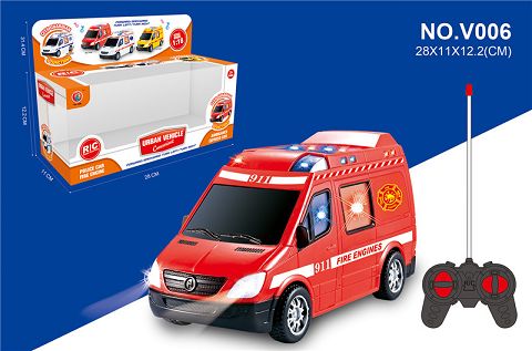 Four - way remote control fire truck with 3D light sound