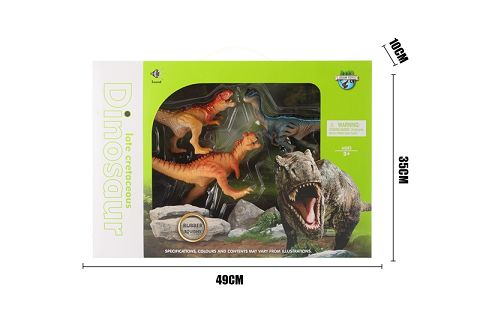 Plastic dinosaur suits - Taurosaurus, Blue Raptor, red Majungasaurus