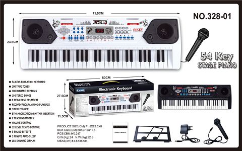 54 key, black and white, manual, music stand, microphone, adapter