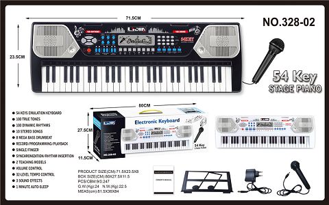 54 key, black and white, manual, music stand, microphone, adapter