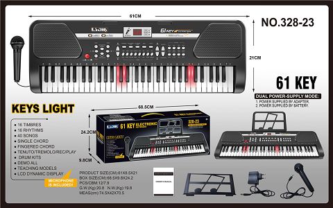 61 key black light electronic organ, manual, music stand, microphone, adapter