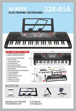 54 keys, black, manual, music stand, microphone, adapter