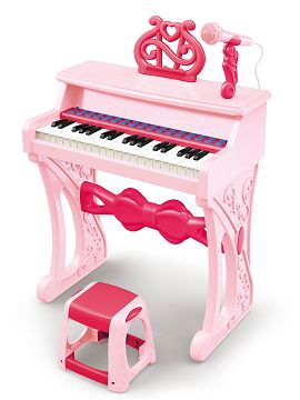 37 keys, manual, music stand, microphone, adapter