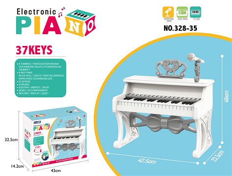 37 keys, manual, music stand, microphone, adapter