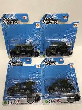 1：55合金回力军事车，4款吸板混装