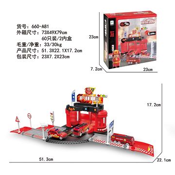 消防合金停车场套装（配1人物+1车）