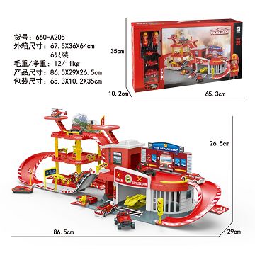 消防合金停车场套装（配2人物+2车+1飞机+1摩托）