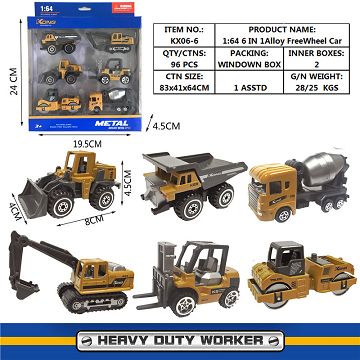 1：64滑行工程合金车 6只