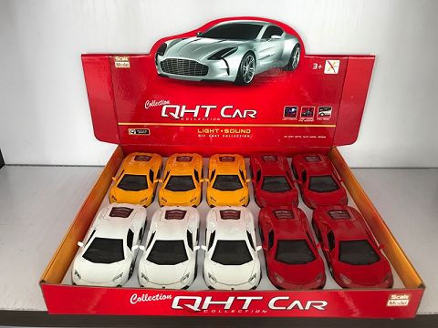 1:28兰博基尼大牛合金回力跑车,4开门,开门声光3音效（10只装一展示盒,1款3色混装）