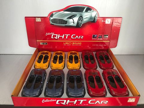 1:28 lamborghini hermes alloy return sports car, 4 doors, 3 sound effects (10 pieces in a display box, 1 style in 3 colors)