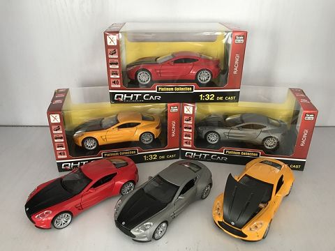 1:28 aston Martin alloy recoil sports car, 3 doors, 3 sound effects (window box bracket, 1 style, 3 colors mixed)