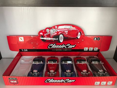 1:24奔驰1936年K540合金回力跑车,2开门（6只装一展示盒,1款3色混装）