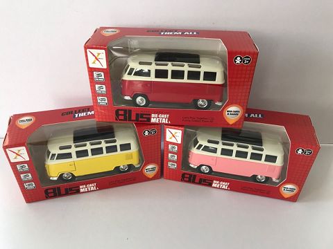 1:32 Volkswagen bus alloy resilience sports car, door opening, light with sound and light (window box, 1 style and 3 colors mixed)