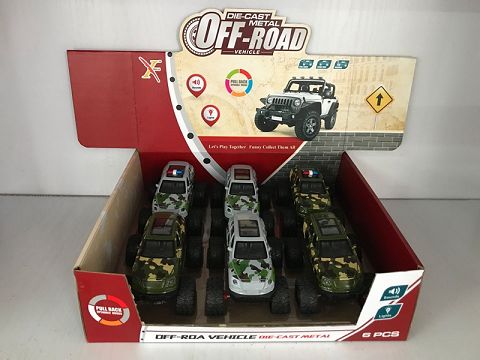 1:32GT宾利合金回力大轮军车,2开门，灯带声光（1款2色混装6只装一展示盒）