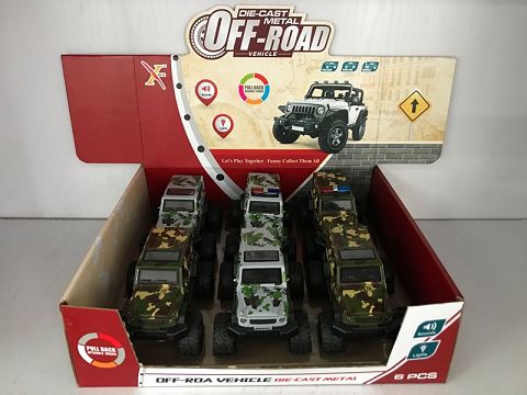 1:32G65合金回力大轮军车,2开门，（1款2色混装6只装一展示盒）