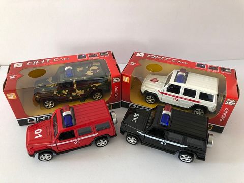 1:32奔驰G65合金回力军+俄文车,2开门，前内灯带声光（开窗盒,1款各1色混装）
