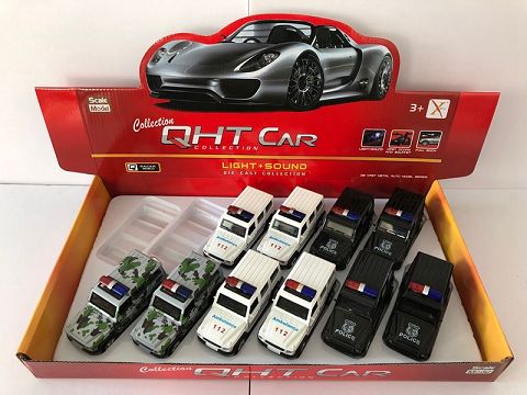 1:32 mercedes-benz G65 alloy recoil police car, 2 doors, sound and light inside the front light (1 model, 1 color mixed with 12 pieces in one display box)