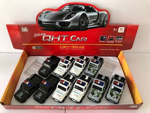 1:32奔驰G63合金回力警车,2开门，前内灯带声光（1款各1色混装12只装一展示盒）