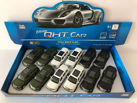 1:32丰田霸道合金回力跑车,4开门（12只装一展示盒,一款各三色混装）