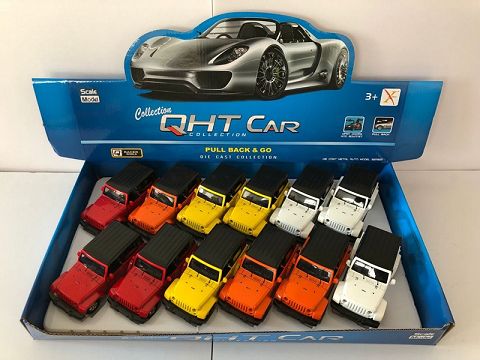 1:32牧马人带斗合金回力车,2开门，（1款各3色混装12只装一展示盒）