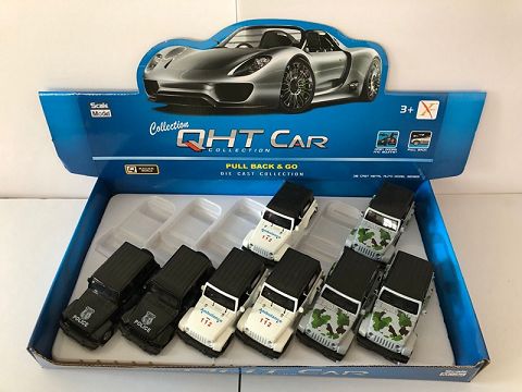 1:32牧马人带斗合金回力警车,2开门，（1款各1色混装12只装一展示盒）