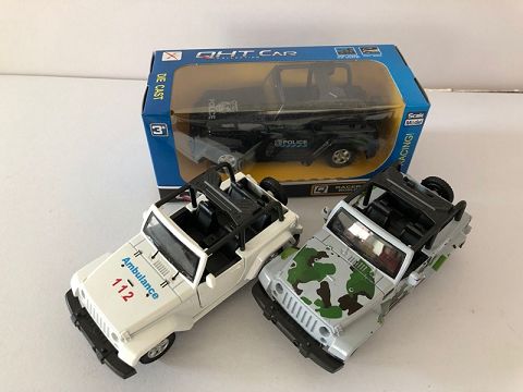 1:32牧马人敞逢合金回力警车,2开门，（开窗盒,1款各1色混装）