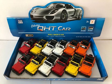 1:32牧马人敞逢合金回力车,2开门，（1款各3色混装12只装一展示盒）