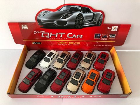 1:32GT宾利合金回力车,2开门，前内灯带声光（1款各3色混装12只装一展示盒）