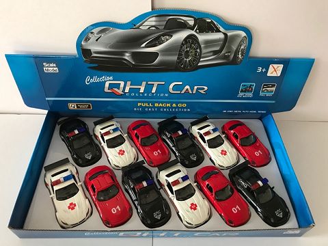 1:33宝马Z4保时捷GT3奔驰SLS合金回力俄文救护车,门可开（三款二色混装12只装一展示盒）