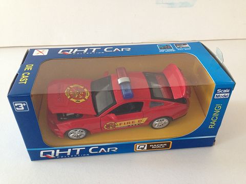 1:32野马合金回力消防车,4开门（开窗盒,一款一色混装）