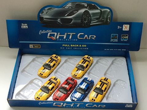 1:32 mustang alloy jet-back sports car,4 doors open (12 pieces in a display box, one with different colors)