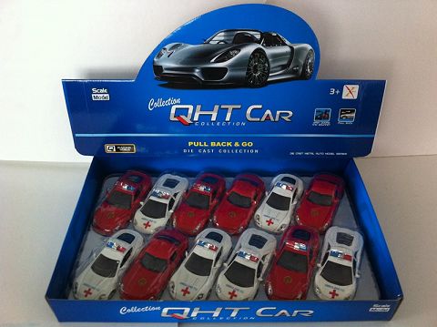 1:30合金回力消防车，救护车车三开门，（四款2色混装12只装一展示盒）