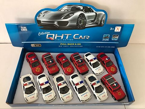 1:32宝马X6，M5，法拉利，悍马，合金回力消防车,2开门（12只装一展示盒,四款各一色混装）