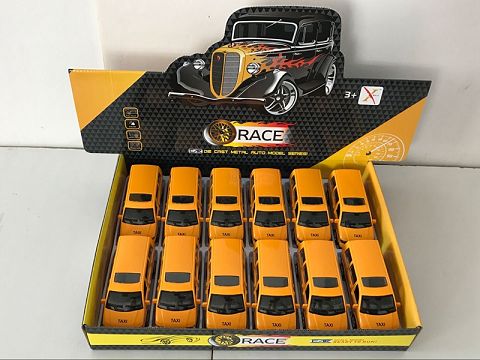1:32合金回力商务车的士车,开门，，前内灯带声光（12只装一展示盒,1款各1色混装）