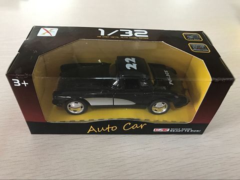 1:32合金回力老爷车雪佛兰警车，开门（开窗盒,1款1色混装）