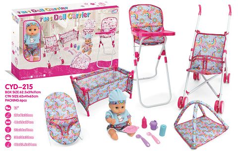 0881M (IRON CART) AND 881-28 (WIRE CHAIR) AND 881-29 (CRAWLING BLANKET) AND 881-40 (DINING CHAIR) AND 881-42 (BED) AND 12 INCH BLOW BOTTLE DOLLS AND ACCESSORIES PACKAGE
