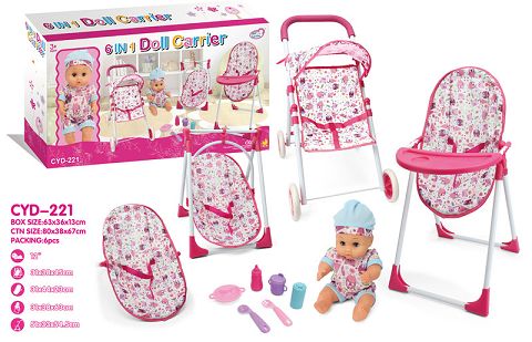 52881 (CART) AND 881-34 (THREE IN ONE) AND 12 INCH BOTTLE BLOWING DOLLS AND ACCESSORIES PACKAGE