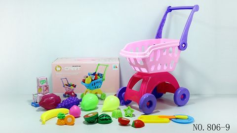 Shopping cart with fruit +5 small boxes 18PCS (mixed with two colors)