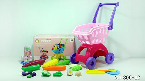 Shopping cart with vegetables +5 small boxes 17PCS (mixed with two colors)