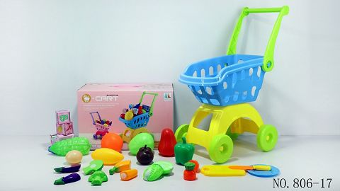 Shopping cart with fruits and vegetables +5 small boxes 21PCS (mixed with two colors)