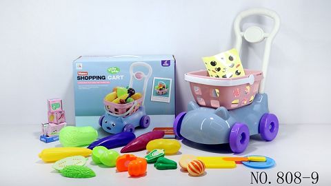 Shopping cart with vegetables +5 small boxes 18PCS (mixed with two colors)