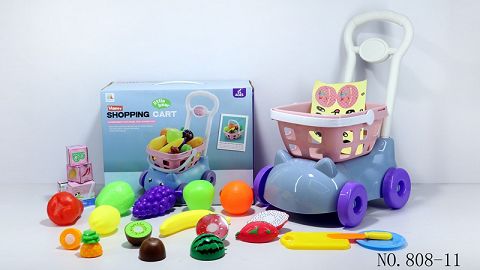 Shopping cart with fruit +5 small boxes 19PCS (mixed with two colors)