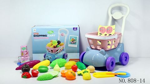 Shopping cart with fruits and vegetables +5 small boxes 22PCS (mixed with two colors)
