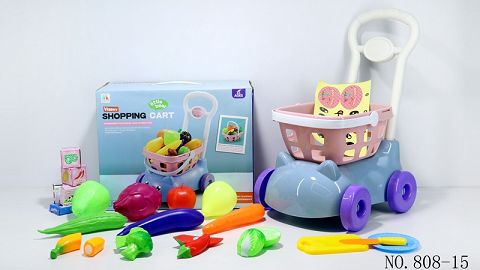 Shopping cart with fruit and vegetables +5 small boxes 19PCS (mixed with two colors)