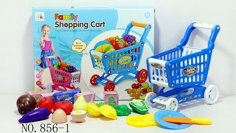 Shopping cart with fruit and vegetables +5 small boxes 16PCS (mixed with two colors)