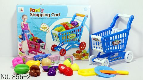 Shopping cart with fruit +5 small boxes 16PCS (mixed with two colors)