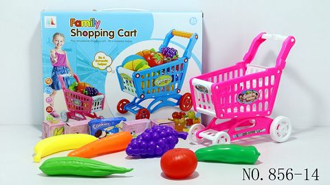 Shopping cart with fruits and vegetables +5 small boxes 11PCS (mixed with two colors)