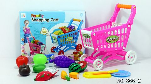 Shopping cart with fruit +5 small boxes 16PCS (mixed with two colors)