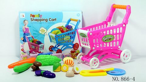Shopping cart with vegetables +5 small boxes 16PCS (mixed with two colors)